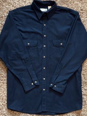 Fieldmaster Vintage Button Down Flannel Utility Shirt Mens XL Tall Navy Workwear